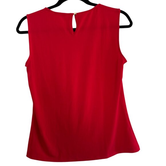 Women Red Calvin Klein Pleated Key Hole Sleeveless Office / Work Top - Medium - Picture 2 of 4
